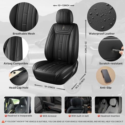 Forte Seat Covers Compatible with Kia Forte 2012-2024 Premium Leather Car Seat Covers,Waterproof,Wear Resistant,Airbag Compatible Seat Protector(5 Seats,Black) in Saudi Arabia