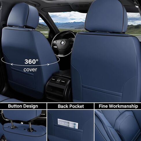 Coverado Automotive Seat Covers, Car Seat Covers Front Seats, Nappa Leather Blue Car Seat Cover, Waterproof Seat Cushion, 2 Pack Front Seat Covers Driver Seat Protector Fit for Most Cars SUV in Saudi Arabia