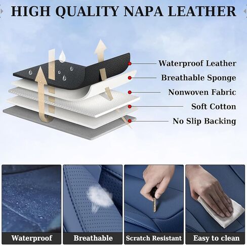 Coverado Automotive Seat Covers, Car Seat Covers Front Seats, Nappa Leather Blue Car Seat Cover, Waterproof Seat Cushion, 2 Pack Front Seat Covers Driver Seat Protector Fit for Most Cars SUV in Saudi Arabia