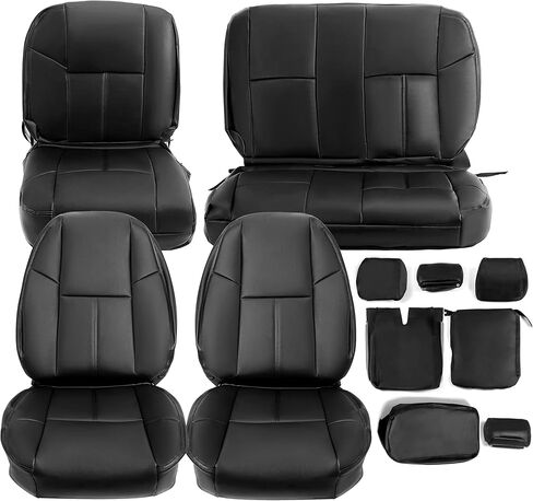 Kojem Seat Cover Replacement Compatible with 2007-2014 Chevrolet Silverado 1500 2500 3500 Extended Cab Front & Rear Black Synthetic Leather Full Set Seat Cover in Kuwait