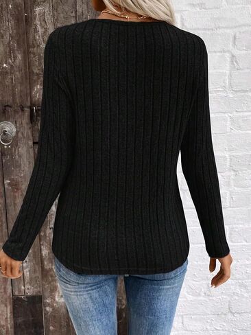 Women's V-Neck Long Sleeve Sweater Soft Casual Knitted Top for Fall Comfortable and Stylish Grey in Saudi Arabia