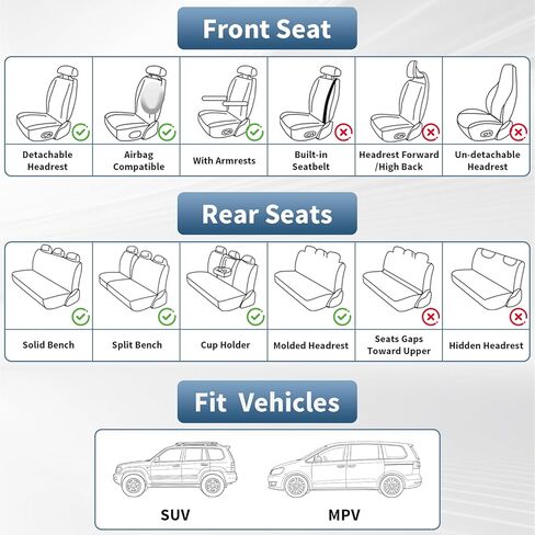 7 Seats Car Seat Covers for Chrysler Town & Country 2001-2016,Premium Nappa Leather Waterproof Car Seat Cover,Anti-Slip & Durable Car Seat Cover Full Set(Standard,Black) in Saudi Arabia