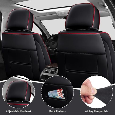 Car Seat Covers Front Seats for Volkswagen GTI 2003-2014, Anti-Slip Full Coverage Car Seat Covers, Waterproof Nappa Leather Car Seat Cover Sets(2 Seats/Black Red) in Saudi Arabia