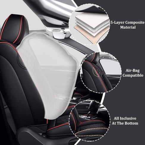 Car Seat Covers Front Seats for Volkswagen GTI 2003-2014, Anti-Slip Full Coverage Car Seat Covers, Waterproof Nappa Leather Car Seat Cover Sets(2 Seats/Black Red) in Saudi Arabia