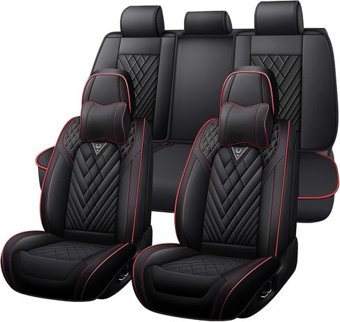 Car Seat Covers Front Seats for Volkswagen GTI 2003-2014, Anti-Slip Full Coverage Car Seat Covers, Waterproof Nappa Leather Car Seat Cover Sets(2 Seats/Black Red) in Saudi Arabia