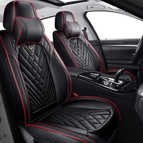 Car Seat Covers Front Seats for Volkswagen GTI 2003-2014, Anti-Slip Full Coverage Car Seat Covers, Waterproof Nappa Leather Car Seat Cover Sets(2 Seats/Black Red) in Saudi Arabia