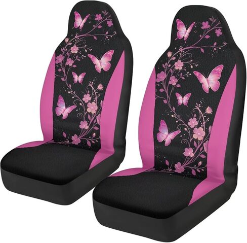 Pink Butterfly Car Seat Covers for Women Florals Car Seat Covers Set of 2 Removable Automotive Accessories Universal Fit for Most Cars SUVs and Sedans in Saudi Arabia