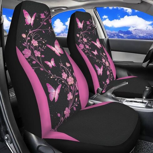 Pink Butterfly Car Seat Covers for Women Florals Car Seat Covers Set of 2 Removable Automotive Accessories Universal Fit for Most Cars SUVs and Sedans in Saudi Arabia