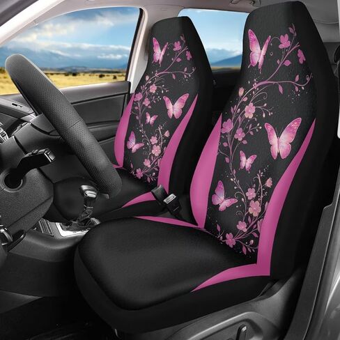 Pink Butterfly Car Seat Covers for Women Florals Car Seat Covers Set of 2 Removable Automotive Accessories Universal Fit for Most Cars SUVs and Sedans in Saudi Arabia