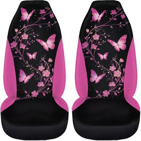 Pink Butterfly Car Seat Covers for Women Florals Car Seat Covers Set of 2 Removable Automotive Accessories Universal Fit for Most Cars SUVs and Sedans in Saudi Arabia