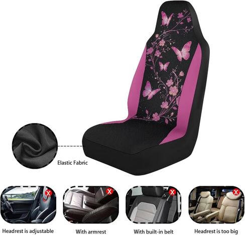 Pink Butterfly Car Seat Covers for Women Florals Car Seat Covers Set of 2 Removable Automotive Accessories Universal Fit for Most Cars SUVs and Sedans in Saudi Arabia