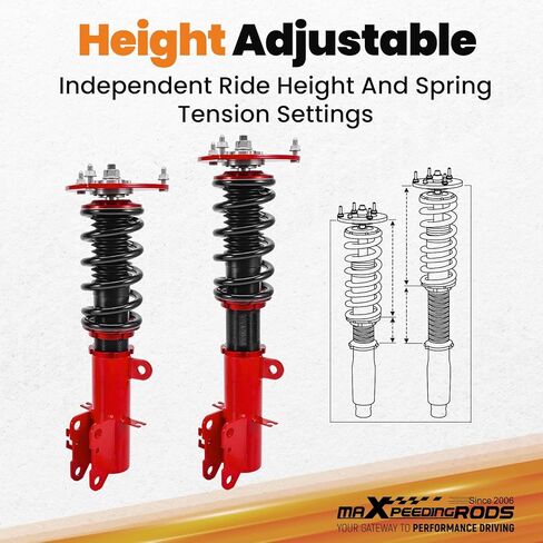 maxpeedingrods Coilovers لنيسان ألتيما سيدان L32 2007-2012، ألتيما كوبيه D32 2008-2013، لنيسان ماكسيما سيدان A35 2009-2014، طقم خفض تعليق كويلوفر قابل للتعديل باللون الأحمر in Kuwait
