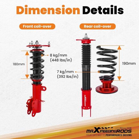 maxpeedingrods Coilovers لنيسان ألتيما سيدان L32 2007-2012، ألتيما كوبيه D32 2008-2013، لنيسان ماكسيما سيدان A35 2009-2014، طقم خفض تعليق كويلوفر قابل للتعديل باللون الأحمر in Kuwait