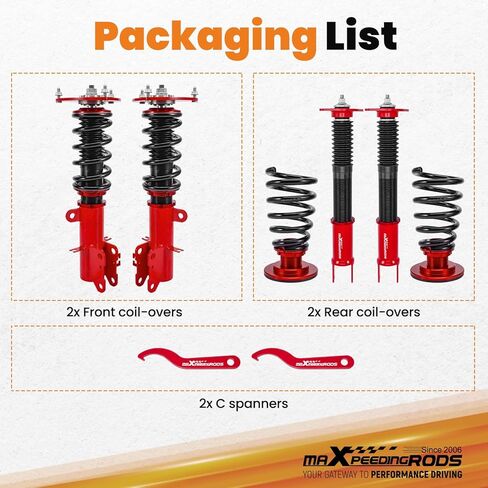 maxpeedingrods Coilovers لنيسان ألتيما سيدان L32 2007-2012، ألتيما كوبيه D32 2008-2013، لنيسان ماكسيما سيدان A35 2009-2014، طقم خفض تعليق كويلوفر قابل للتعديل باللون الأحمر in Kuwait
