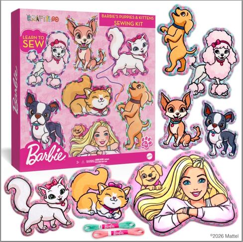 Barbie® Sewing Kit for Kids Ages 6-12 - Sew Your Own Puppy and Kitten Felt Pet Craft with Stuffing | Beginner Arts and Crafts Gift for Girls in Kuwait
