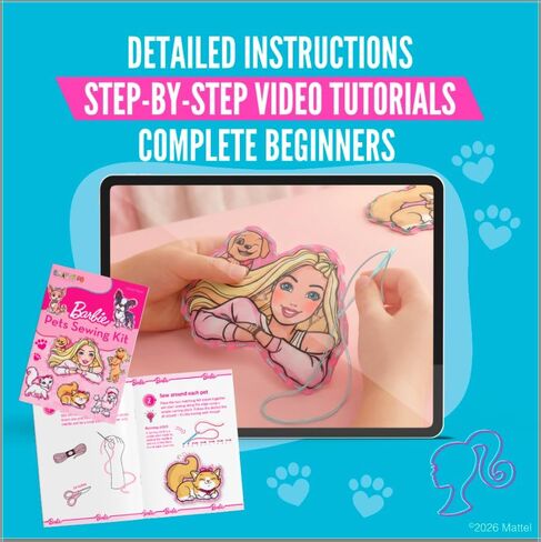 Barbie® Sewing Kit for Kids Ages 6-12 - Sew Your Own Puppy and Kitten Felt Pet Craft with Stuffing | Beginner Arts and Crafts Gift for Girls in Kuwait