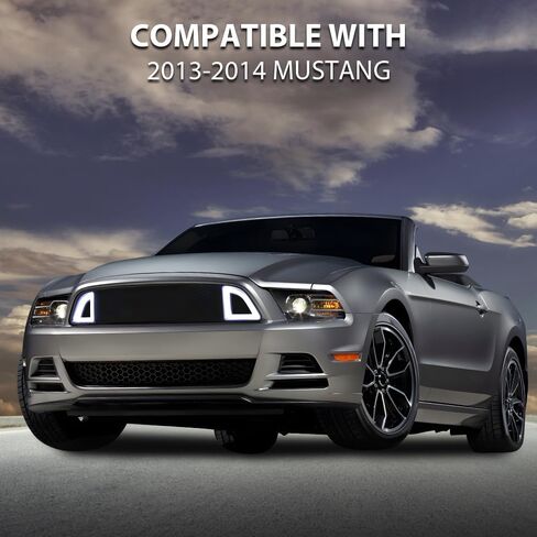 ANDPLAY Front Upper Hood Grille Grill w/DRL LED Accent Vent Lights Compatible with Ford Mustang 2013 2014 (Except Shelby Trims) DR3Z8200AB, FO1200590 in Saudi Arabia