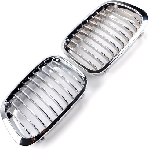 1 Pair Euro Style Front Kidney Grille Grill Chrome Compatible with 1998-2001 BMW E46 320i 323i 325i 328i 330i Sedan, Single Slat in Saudi Arabia