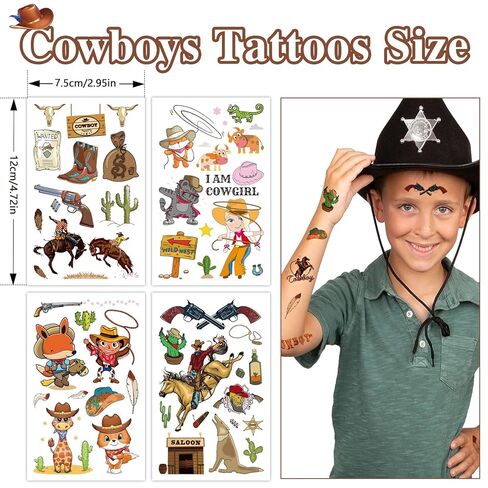 Western Cowboy Temporary Tattoos, 120 Design Cowboy Tattoos, Cowboy Party Favors Western Rodeo Party Favor Bags Filler Baby Shower Boys Birthday Party Supplies For Boys in Kuwait