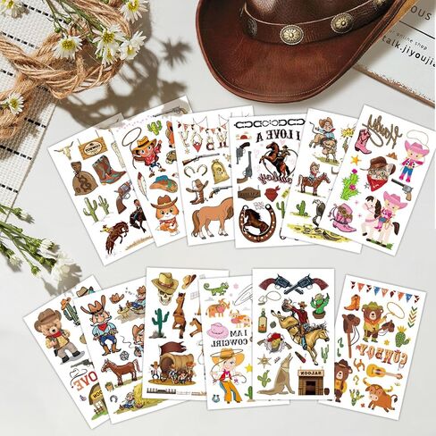 Western Cowboy Temporary Tattoos, 120 Design Cowboy Tattoos, Cowboy Party Favors Western Rodeo Party Favor Bags Filler Baby Shower Boys Birthday Party Supplies For Boys in Kuwait