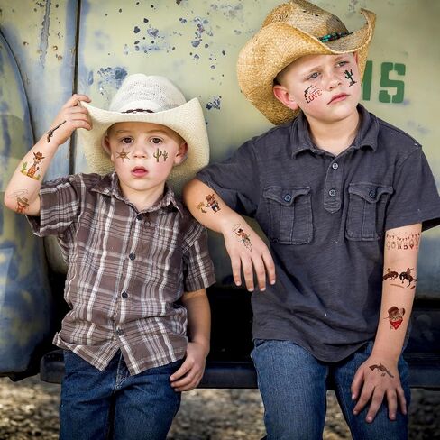 Western Cowboy Temporary Tattoos, 120 Design Cowboy Tattoos, Cowboy Party Favors Western Rodeo Party Favor Bags Filler Baby Shower Boys Birthday Party Supplies For Boys in Kuwait