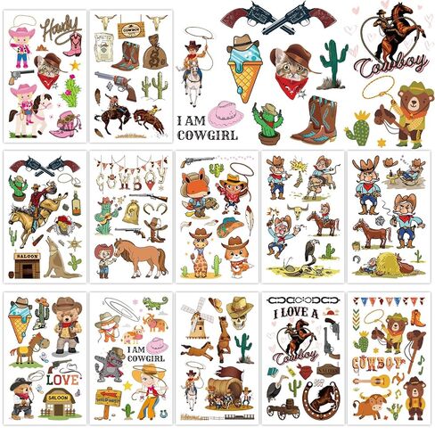 Western Cowboy Temporary Tattoos, 120 Design Cowboy Tattoos, Cowboy Party Favors Western Rodeo Party Favor Bags Filler Baby Shower Boys Birthday Party Supplies For Boys in Kuwait