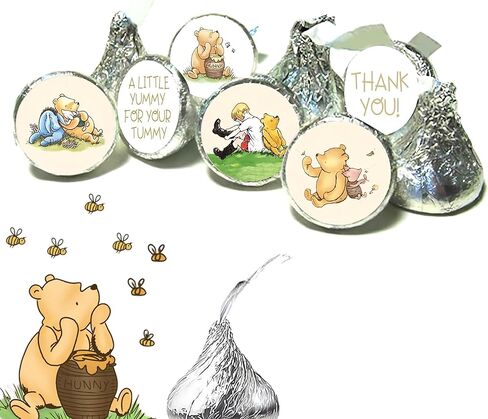 108 PCS Cute Winnie Kisses Mini Candy Labels & Thank‑You Stickers – Adorable Baby Shower & Birthday Party Decoration Supplies in Saudi Arabia