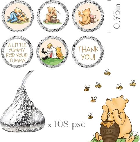 108 PCS Cute Winnie Kisses Mini Candy Labels & Thank‑You Stickers – Adorable Baby Shower & Birthday Party Decoration Supplies in Saudi Arabia