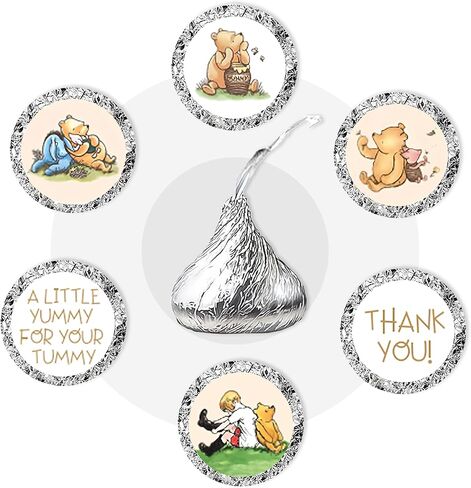 108 PCS Cute Winnie Kisses Mini Candy Labels & Thank‑You Stickers – Adorable Baby Shower & Birthday Party Decoration Supplies in Saudi Arabia