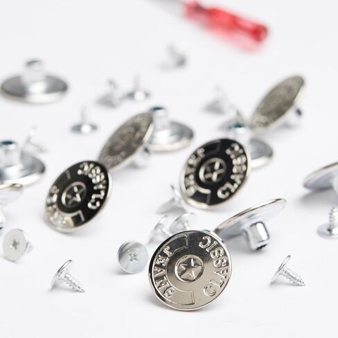 20mm No Sewing Jeans Buttons Replacement Kit with Metal Base,12 Sets Nailess Removable Metal Buttons Replacement Repair Combo Thread Rivets and Screwdrivers(N19) in Saudi Arabia