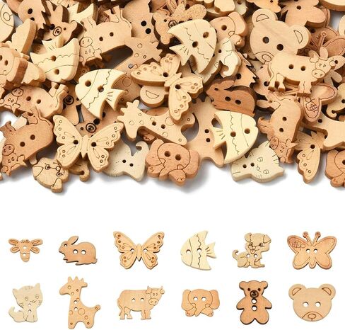 120Pcs Mixed Styles Animal Theme 2 Hole Wood Buttons Decorative Butterfly Dragonfly Fish Sewing Button for Sewing Jewelry Making Crafts in Saudi Arabia