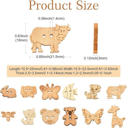 120Pcs Mixed Styles Animal Theme 2 Hole Wood Buttons Decorative Butterfly Dragonfly Fish Sewing Button for Sewing Jewelry Making Crafts in Saudi Arabia