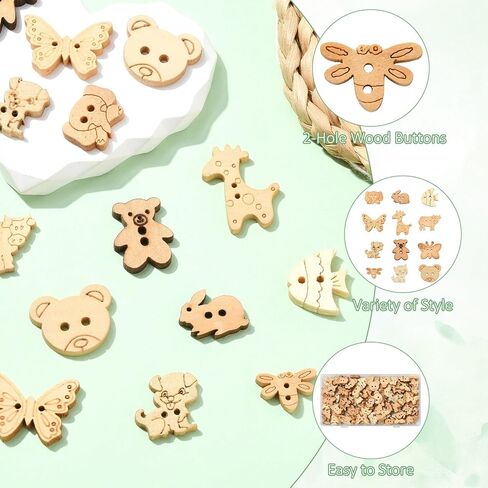 120Pcs Mixed Styles Animal Theme 2 Hole Wood Buttons Decorative Butterfly Dragonfly Fish Sewing Button for Sewing Jewelry Making Crafts in Saudi Arabia