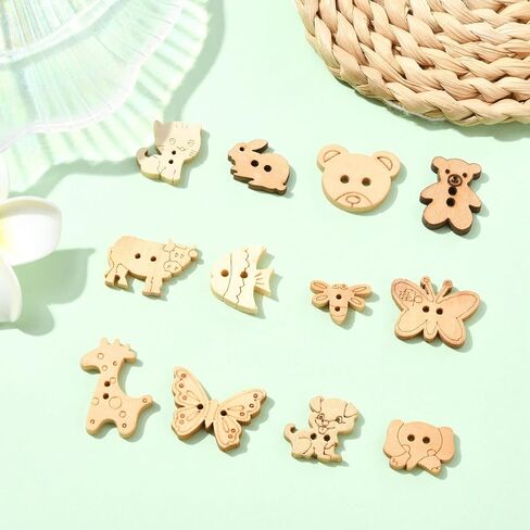 120Pcs Mixed Styles Animal Theme 2 Hole Wood Buttons Decorative Butterfly Dragonfly Fish Sewing Button for Sewing Jewelry Making Crafts in Saudi Arabia