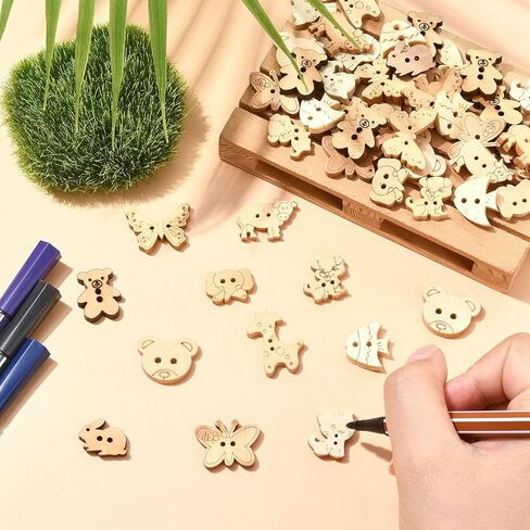 120Pcs Mixed Styles Animal Theme 2 Hole Wood Buttons Decorative Butterfly Dragonfly Fish Sewing Button for Sewing Jewelry Making Crafts in Saudi Arabia