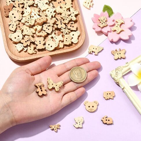 120Pcs Mixed Styles Animal Theme 2 Hole Wood Buttons Decorative Butterfly Dragonfly Fish Sewing Button for Sewing Jewelry Making Crafts in Saudi Arabia