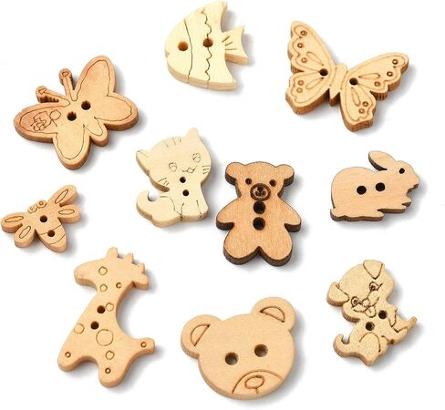 120Pcs Mixed Styles Animal Theme 2 Hole Wood Buttons Decorative Butterfly Dragonfly Fish Sewing Button for Sewing Jewelry Making Crafts in Saudi Arabia