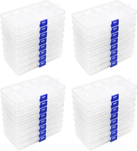 32 Pack 15 Grid Small Parts Organizer, Clear Box with Dividers, Mini Tackle Box Bulk, Bead Organizer for Jewelry Beads (6.69"x3.94"x0.91") in Saudi Arabia