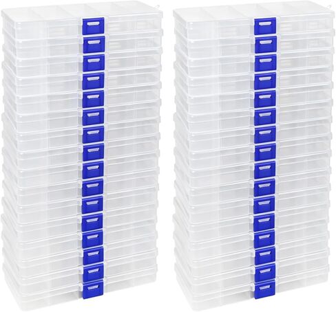 32 Pack 15 Grid Small Parts Organizer, Clear Box with Dividers, Mini Tackle Box Bulk, Bead Organizer for Jewelry Beads (6.69"x3.94"x0.91") in Saudi Arabia