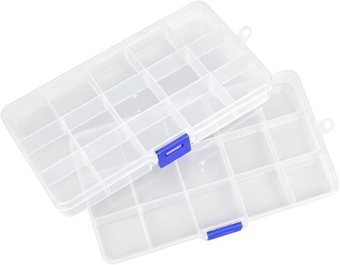 32 Pack 15 Grid Small Parts Organizer, Clear Box with Dividers, Mini Tackle Box Bulk, Bead Organizer for Jewelry Beads (6.69"x3.94"x0.91") in Saudi Arabia