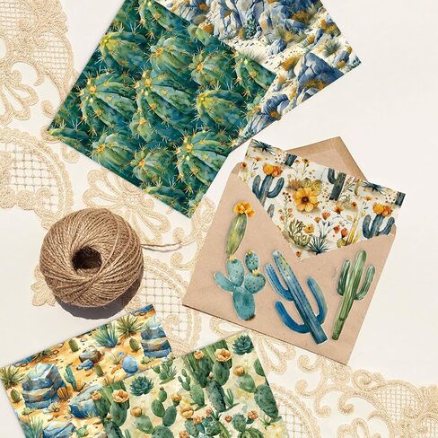Desert Theme Scrapbooking Supplies 24 Sheets Cactus Gobi Pattern Scrapbook Paper 6x6 Cardstock Single-Side DIY Making Cards, Handmade Cards, Origami, Decoupage - 12 Designs in Kuwait