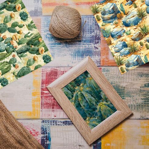 Desert Theme Scrapbooking Supplies 24 Sheets Cactus Gobi Pattern Scrapbook Paper 6x6 Cardstock Single-Side DIY Making Cards, Handmade Cards, Origami, Decoupage - 12 Designs in Kuwait