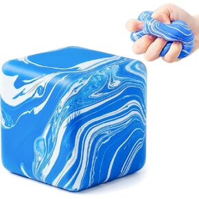 Blue Cube Swirl Stress Ball Sugar Squishy Toy, Blue White Sugar Stress Relief Ball, Marble Sensory Fidget Toy for Adults Anxiety Relief, Cube Style Sensory Desk Accessory in Saudi Arabia