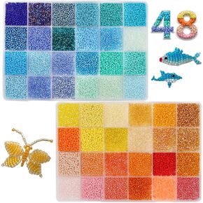 LET'S BEADING 19200Pcs 2mm Glass Seed Beads Small Craft Beads 12/0 for DIY Bracelet Necklaces Crafting Jewelry Making Supplies(48 Colors, Yellow/Blue Series) in Saudi Arabia