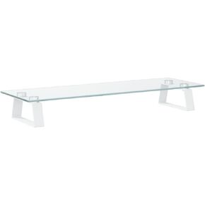 Monitor Stand White 23.6 inch Riser for Desk, Tempered Glass and Metal Computer Shelf for Laptop, Ergonomic Desktop Organizer with Keyboard Storage in Saudi Arabia