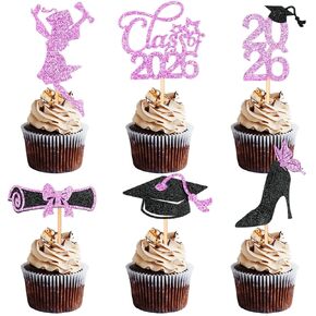 Girl Graduation Cupcake Toppers 2026 Graduation Decorations 24 PCS, Glitter Rose Gold Class of 2026 Cupcake Topper Supplies, 2026 Graduat Decorations Party Decorations, Diploma, Grad Cap Set in Saudi Arabia