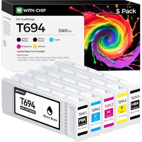 T694 Ink Cartridge 5-Pack 700ml High Yield Replacement for T6941 T6942 T6943 T6944 T6945 Ink Works with SureColor T3000 T3720 T5000 T5720 T7000 T7270 T3200 T5200 T7200 T3070 T5070 T7070 T7270D Printer in Saudi Arabia