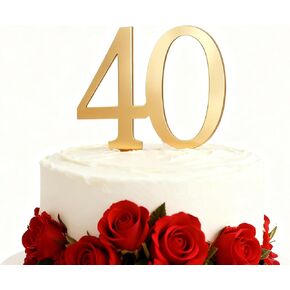 طبقة علوية للكيك من الأكريليك الذهبي، رقم 40 لتزيين الكيك، زينة كعكة عيد ميلاد سعيد الأربعين، ديكور اختيار الكيك بعمر 40 عامًا للاحتفال بالذكرى الأربعين لمستلزمات الحفلات in Kuwait