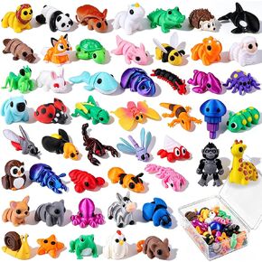 50Pcs Mini 3D Printed Animals for Kids Articulated Flexible Wiglets Toys 3D Printed Figurines for Boys and Girls Party Favors Goodie Bag Stuffers School Classroom Prizes in Saudi Arabia
