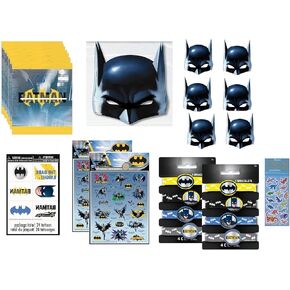 Batman Birthday Party Supplies Favor Bundle Pack includes 8 Loot Bags, 8 Bracelets, 24Tattoos, 8 Stickers Sheets, 8 Party PaperMasks, 1 Dinosaur Sticker Sheet in Saudi Arabia